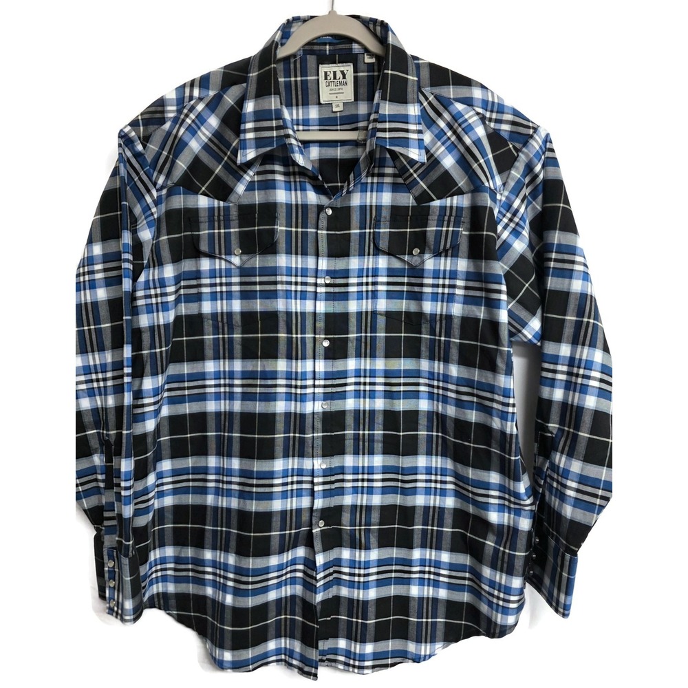 Ely Cattleman Shirt Mens 2XL Plaid Long Sleeve Snap Western Wrinkle Resistant